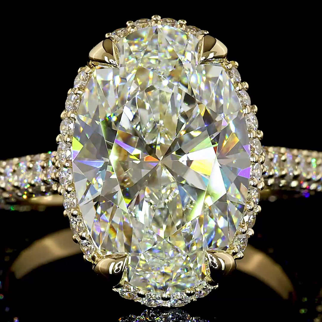 6.42 CTTW Oval Lab Grown Diamond Hidden Halo Ring Sz. 6 (F Color and VS1 Clarity)