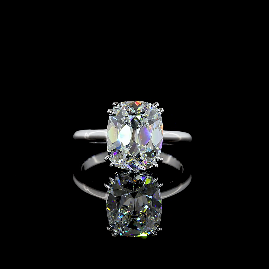 4.14 CTTW Antique Cushion Lab Grown Diamond Hidden Halo Ring Sz. 6 (F Color and VS1 Clarity)