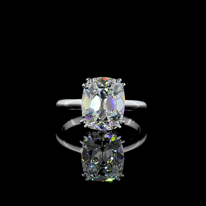 4.14 CTTW Antique Cushion Lab Grown Diamond Hidden Halo Ring Sz. 6 (F Color and VS1 Clarity)