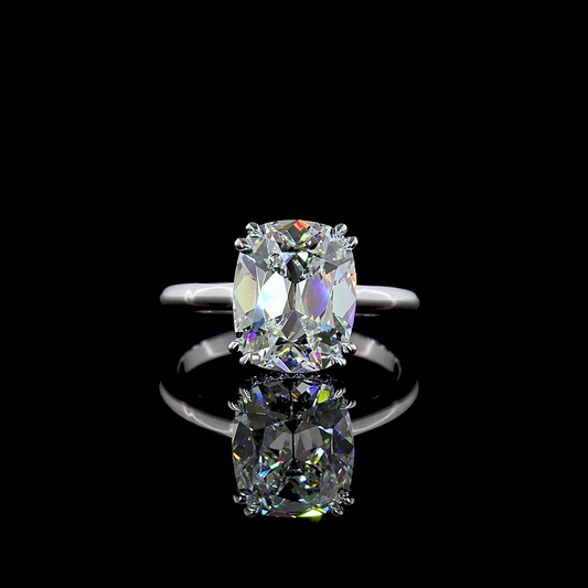 4.14 CTTW Antique Cushion Lab Grown Diamond Hidden Halo Ring Sz. 6 (F Color and VS1 Clarity)