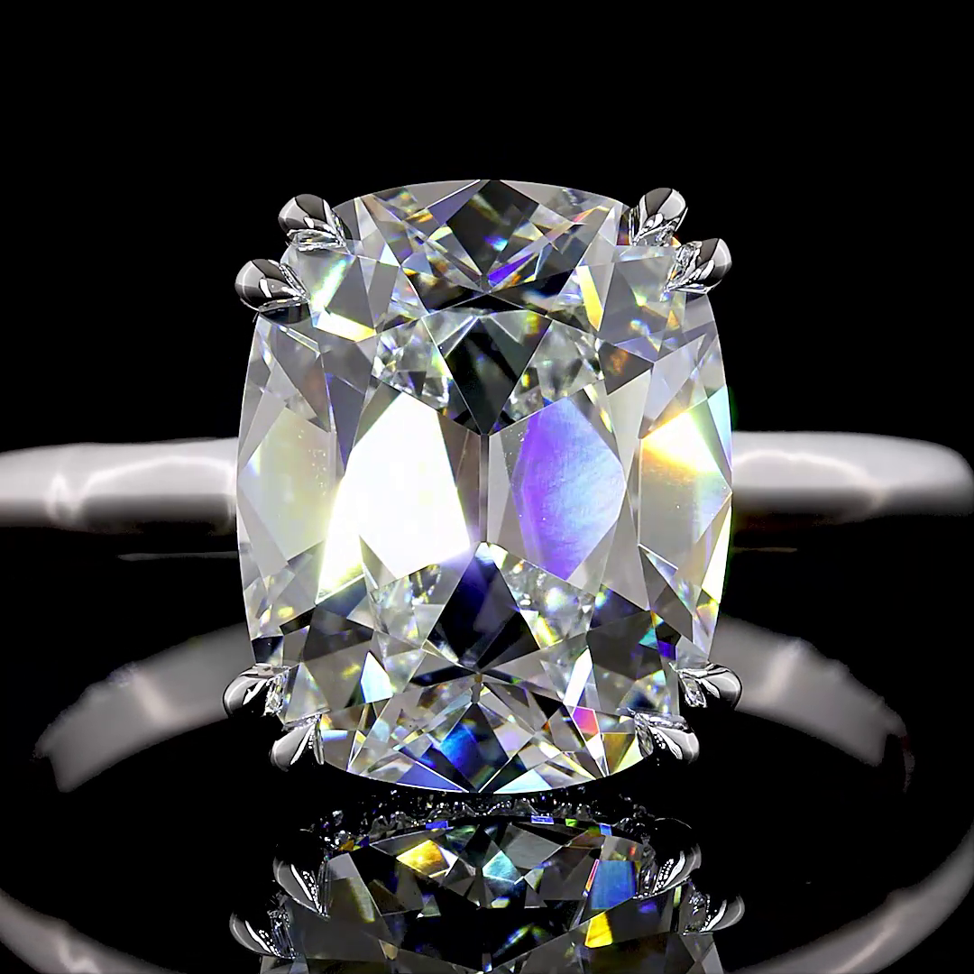 4.14 CTTW Antique Cushion Lab Grown Diamond Hidden Halo Ring Sz. 6 (F Color and VS1 Clarity)