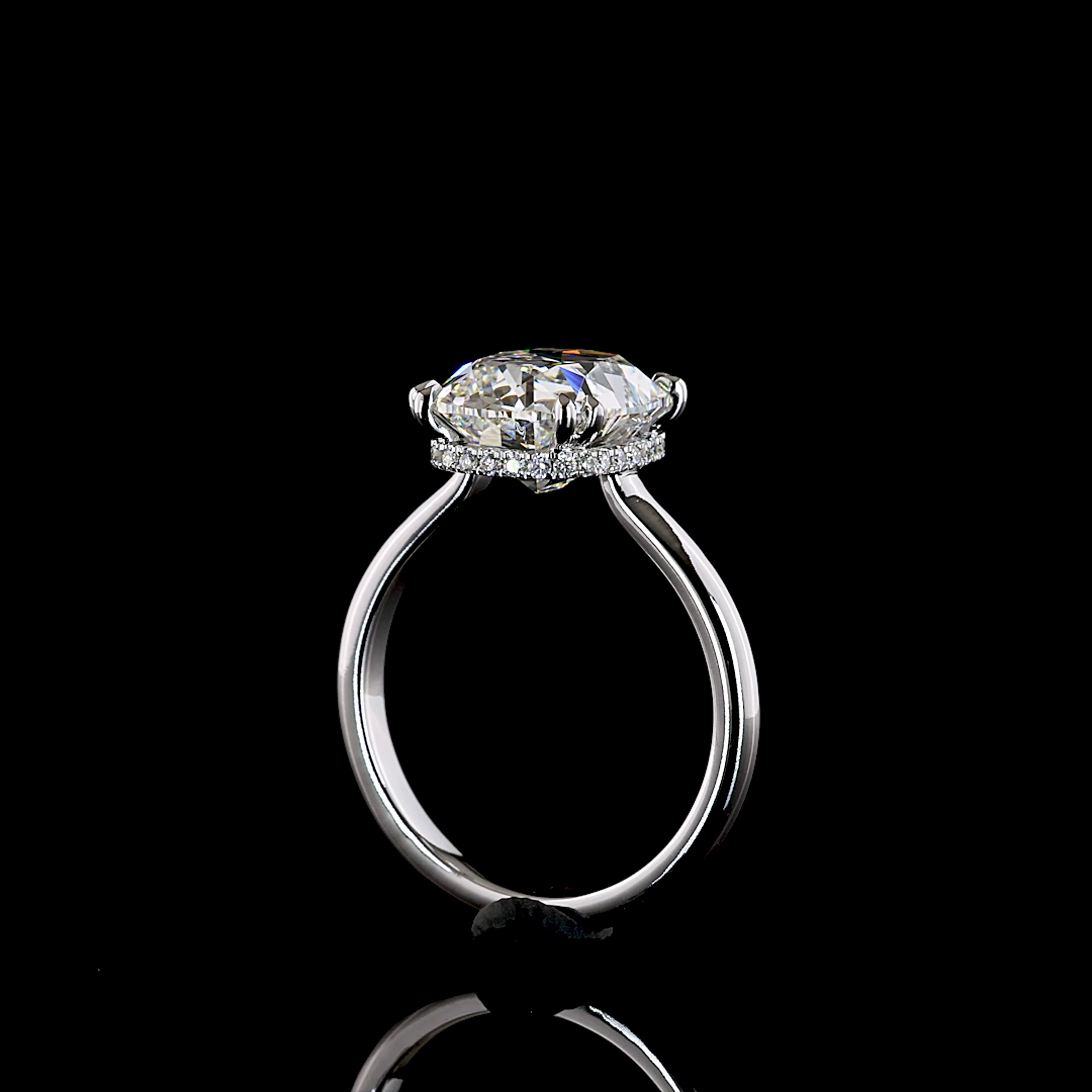 4.14 CTTW Antique Cushion Lab Grown Diamond Hidden Halo Ring Sz. 6 (F Color and VS1 Clarity)