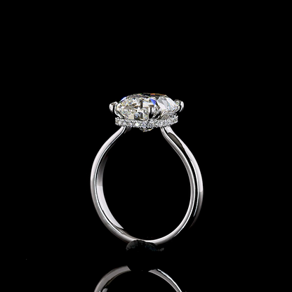 4.14 CTTW Antique Cushion Lab Grown Diamond Hidden Halo Ring Sz. 6 (F Color and VS1 Clarity)