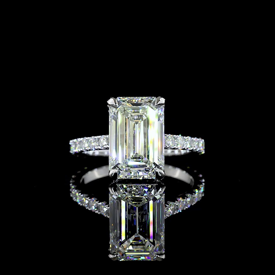 5.01 CTTW Emerald Lab Grown Diamond Hidden Halo Ring Sz. 6 (F Color and VS2 Clarity)