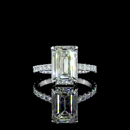 5.01 CTTW Emerald Lab Grown Diamond Hidden Halo Ring Sz. 6 (F Color and VS2 Clarity)