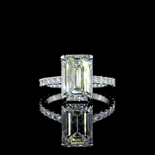 5.01 CTTW Emerald Lab Grown Diamond Hidden Halo Ring Sz. 6 (F Color and VS2 Clarity)