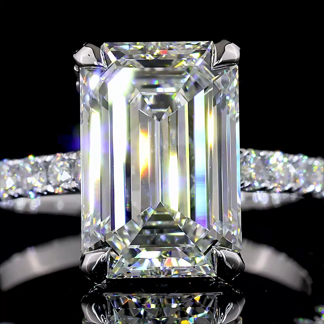 5.01 CTTW Emerald Lab Grown Diamond Hidden Halo Ring Sz. 6 (F Color and VS2 Clarity)