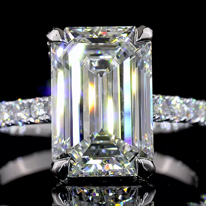 5.01 CTTW Emerald Lab Grown Diamond Hidden Halo Ring Sz. 6 (F Color and VS2 Clarity)