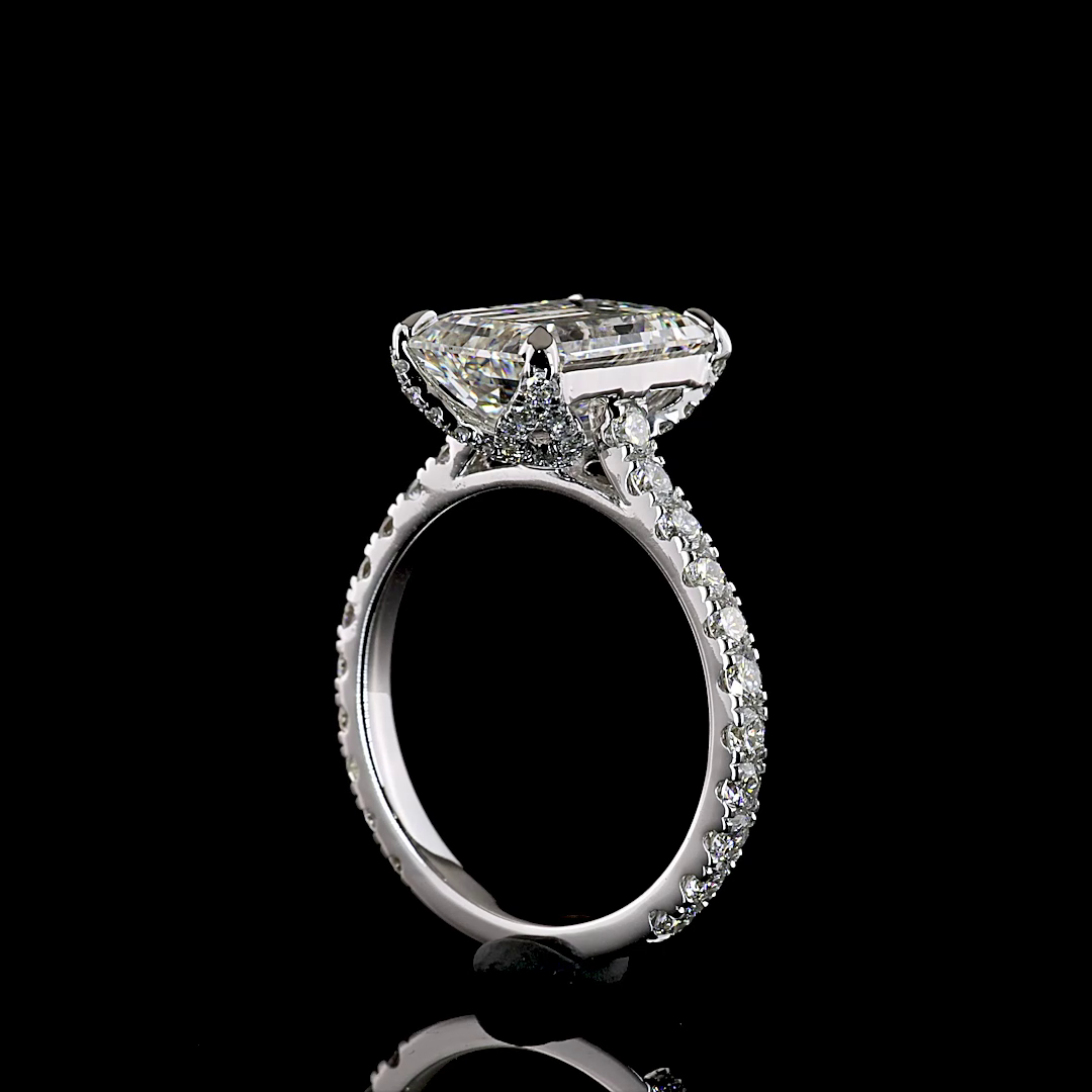 5.01 CTTW Emerald Lab Grown Diamond Hidden Halo Ring Sz. 6 (F Color and VS2 Clarity)