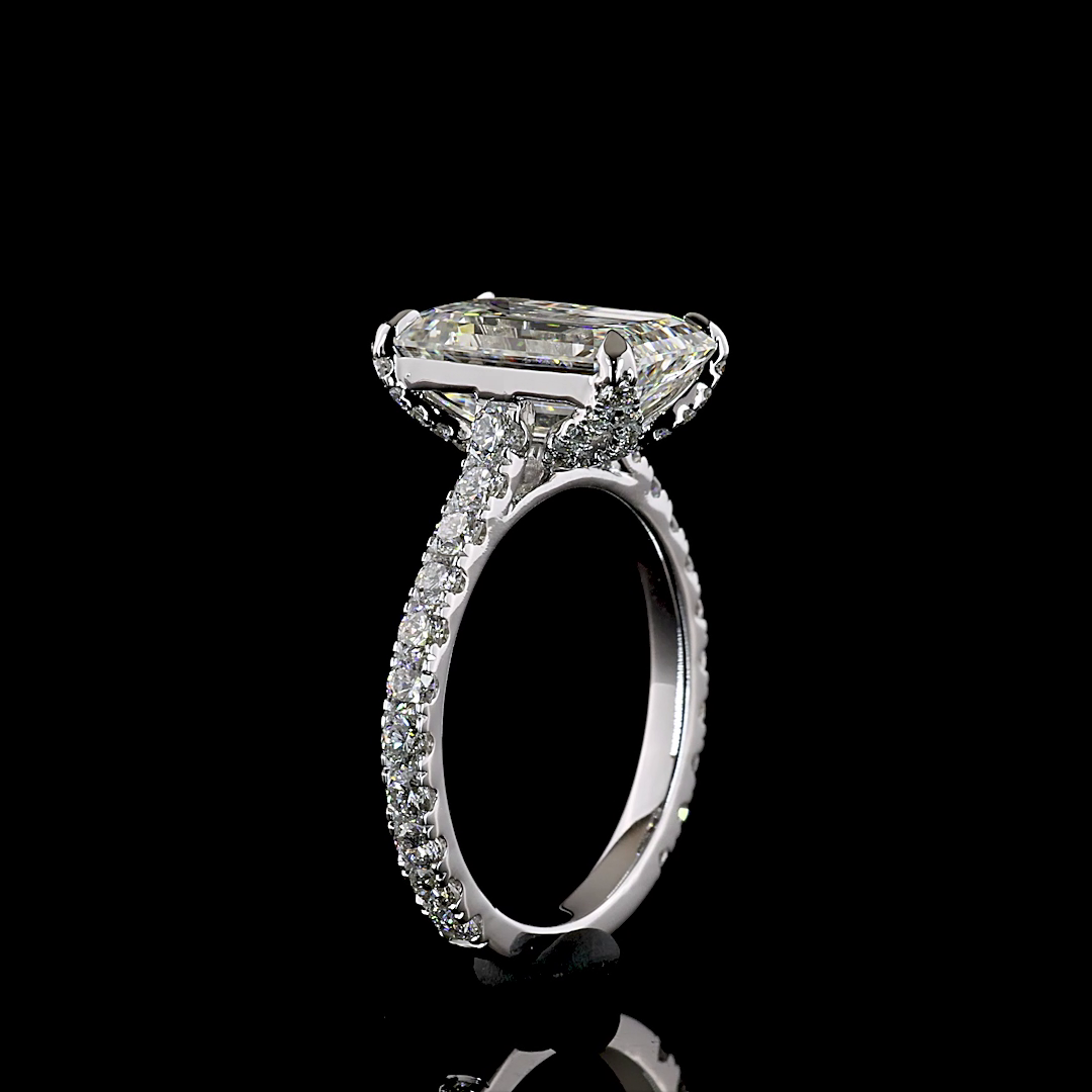 5.01 CTTW Emerald Lab Grown Diamond Hidden Halo Ring Sz. 6 (F Color and VS2 Clarity)