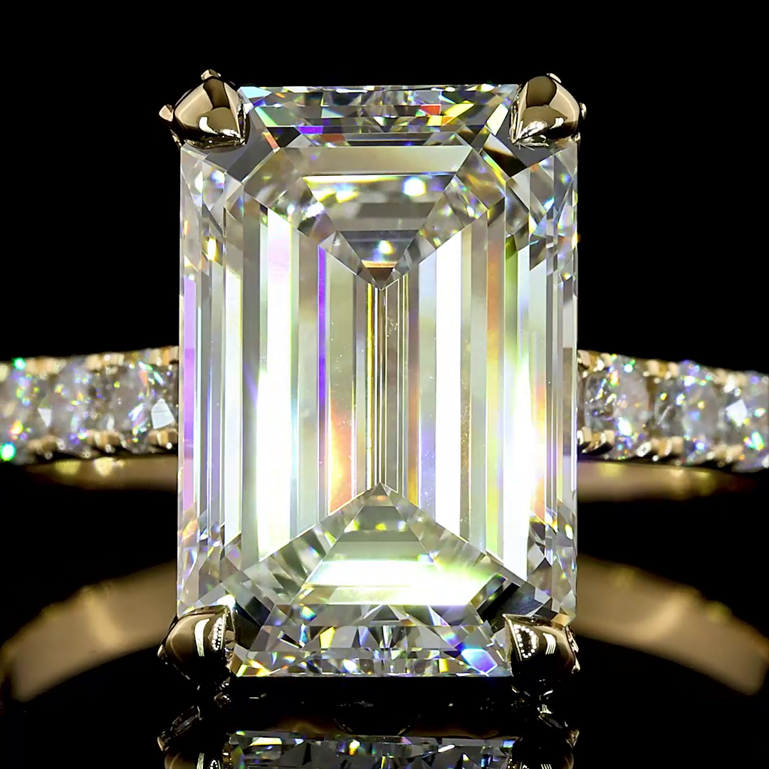 4.98 CTTW Emerald Lab Grown Diamond Hidden Halo Ring Sz. 6 (F Color and VS1 Clarity)