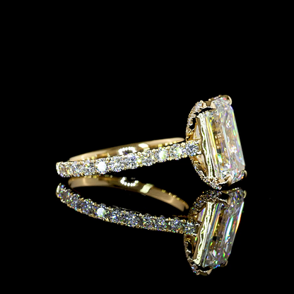 4.98 CTTW Emerald Lab Grown Diamond Hidden Halo Ring Sz. 6 (F Color and VS1 Clarity)