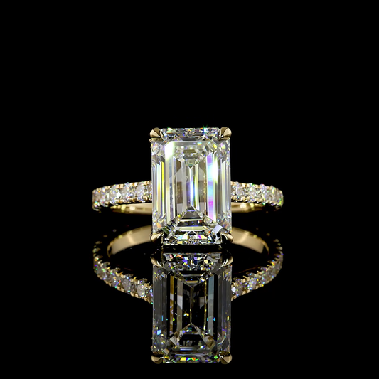 5.09 CTTW Emerald Lab Grown Diamond Hidden Halo Ring Sz. 6 (F Color and VS1 Clarity)