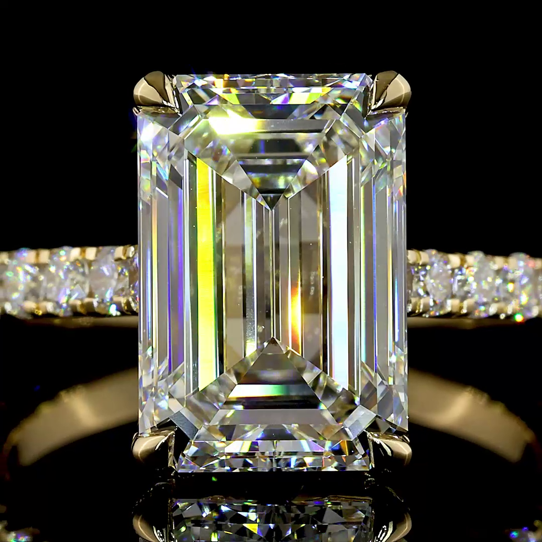 5.09 CTTW Emerald Lab Grown Diamond Hidden Halo Ring Sz. 6 (F Color and VS1 Clarity)