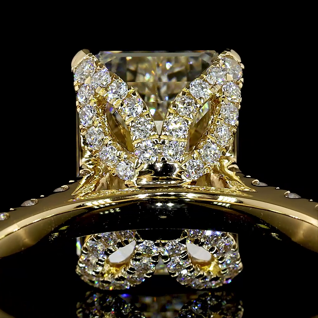 5.09 CTTW Emerald Lab Grown Diamond Hidden Halo Ring Sz. 6 (F Color and VS1 Clarity)