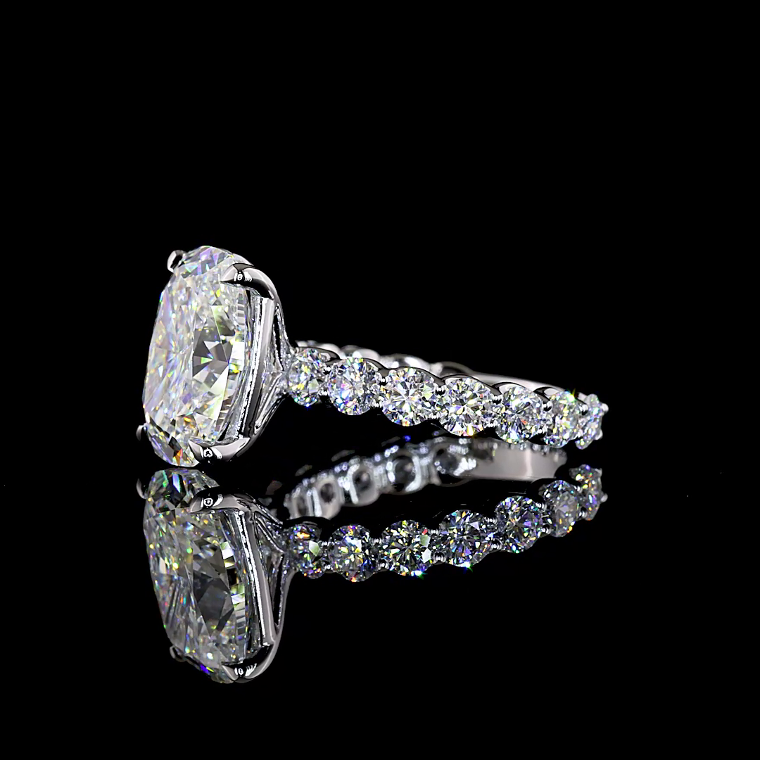 7.13 CTTW Cushion Brilliant Lab Grown Diamond Solitaire Diamond Shank Ring Sz. 6 (F Color and VS1 Clarity)