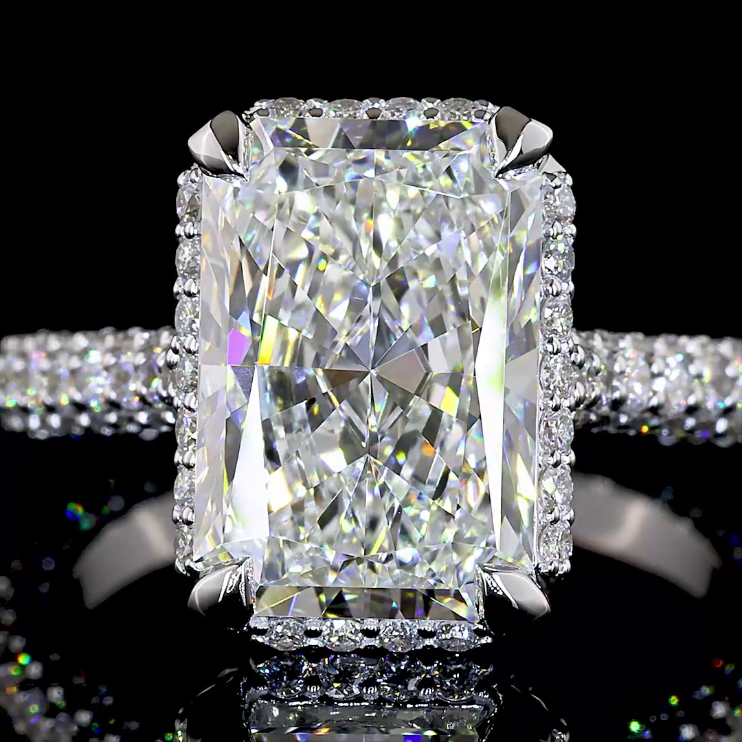 5.47 CTTW Radiant Lab Grown Diamond Hidden Halo Ring Sz. 6 (F Color and VVS2 Clarity)