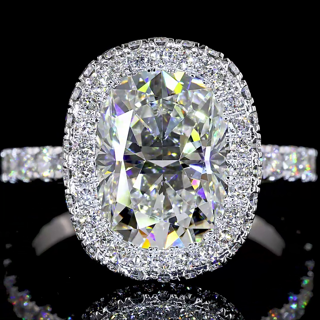 4.75 CTTW Cushion Brilliant Lab Grown Diamond Hidden Halo Ring Sz. 6 (E Color and VVS2 Clarity)