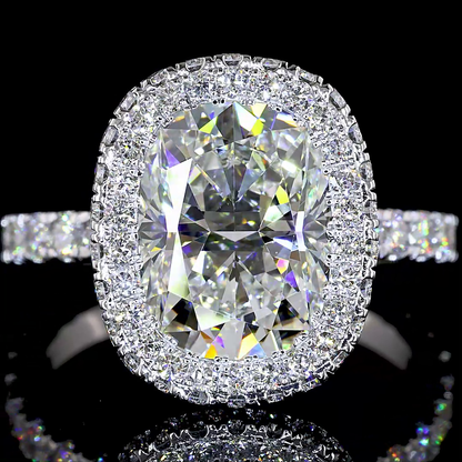 4.75 CTTW Cushion Brilliant Lab Grown Diamond Hidden Halo Ring Sz. 6 (E Color and VVS2 Clarity)