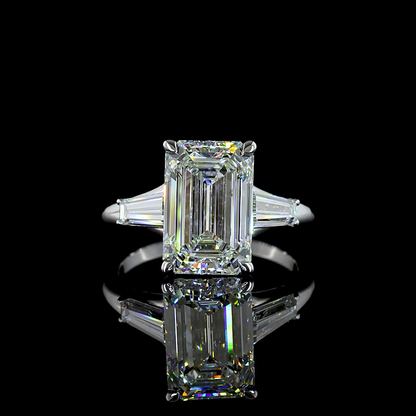 5.20 CTTW Emerald Lab Grown Diamond 3 Stones Ring Sz. 6 (F Color and VS1 Clarity)