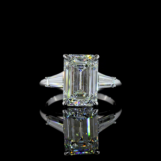 5.20 CTTW Emerald Lab Grown Diamond 3 Stones Ring Sz. 6 (F Color and VS1 Clarity)
