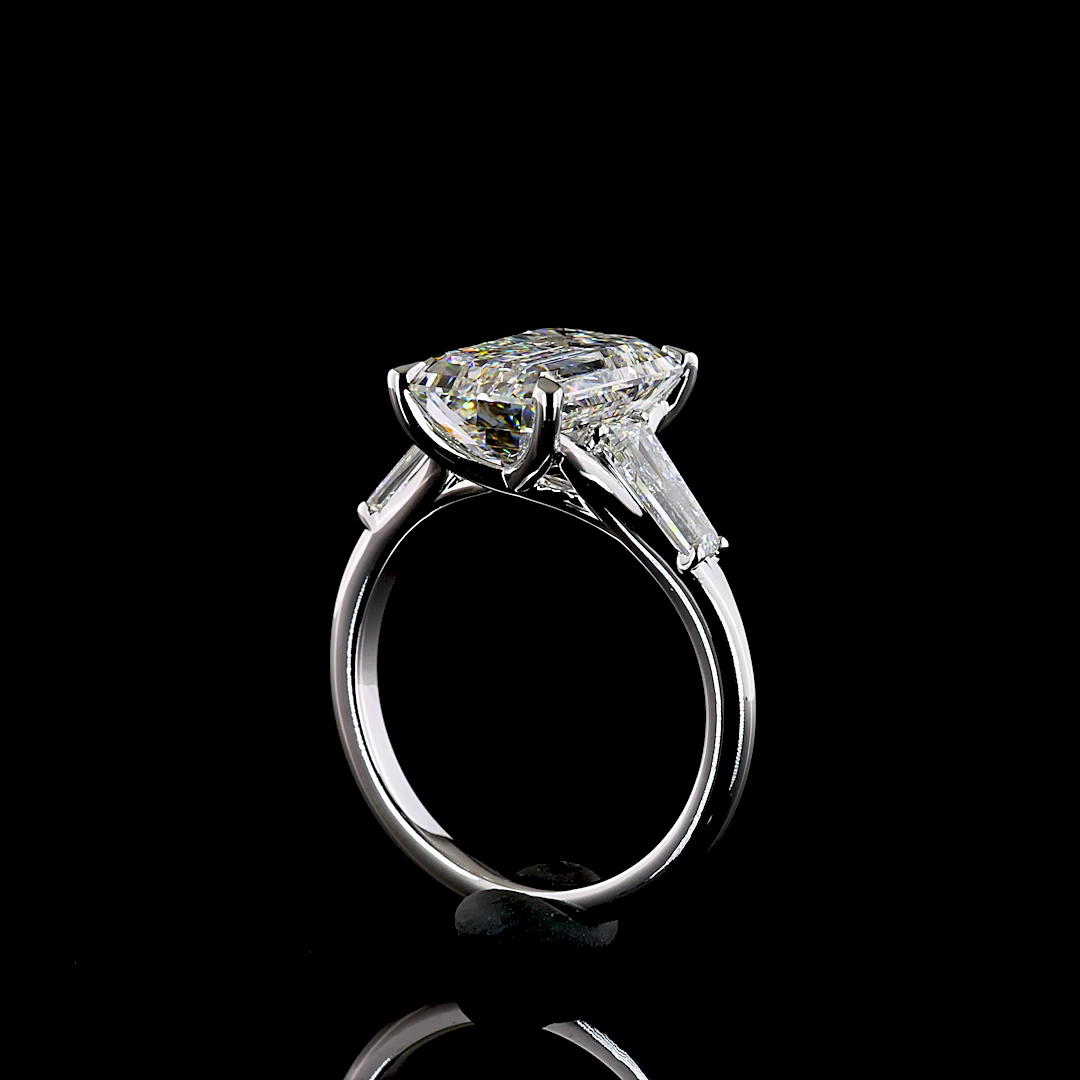 5.20 CTTW Emerald Lab Grown Diamond 3 Stones Ring Sz. 6 (F Color and VS1 Clarity)