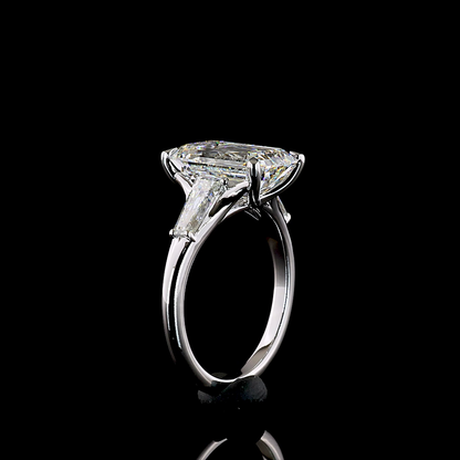 5.20 CTTW Emerald Lab Grown Diamond 3 Stones Ring Sz. 6 (F Color and VS1 Clarity)