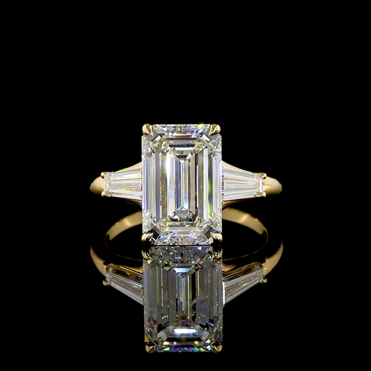 4.88 CTTW Emerald Lab Grown Diamond 3 Stones Ring Sz. 6 (F Color and VVS2 Clarity)