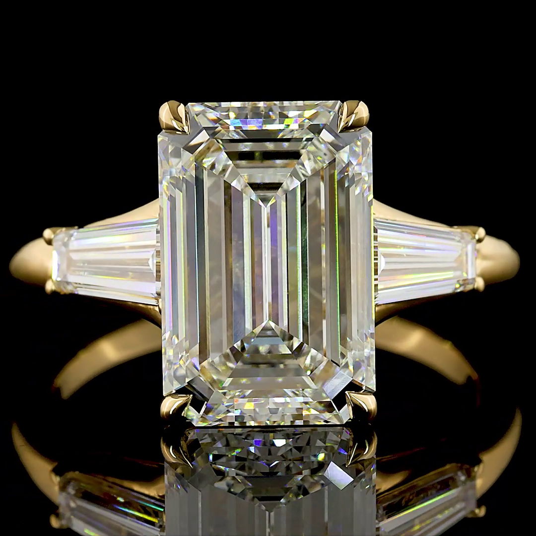 4.88 CTTW Emerald Lab Grown Diamond 3 Stones Ring Sz. 6 (F Color and VVS2 Clarity)