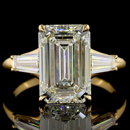 4.88 CTTW Emerald Lab Grown Diamond 3 Stones Ring Sz. 6 (F Color and VVS2 Clarity)