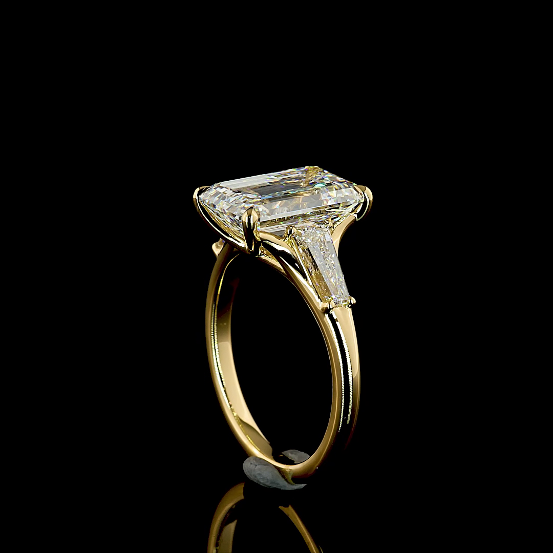 4.88 CTTW Emerald Lab Grown Diamond 3 Stones Ring Sz. 6 (F Color and VVS2 Clarity)