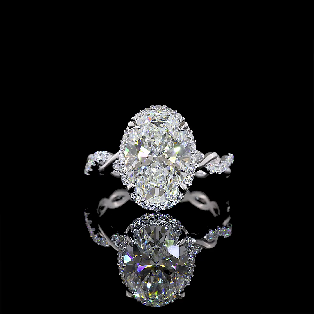 3.67 CTTW Oval Lab Grown Diamond Hidden Halo Ring Sz. 6 (E Color and VVS2 Clarity)
