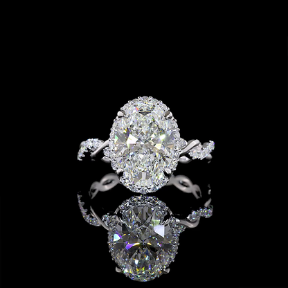 3.67 CTTW Oval Lab Grown Diamond Hidden Halo Ring Sz. 6 (E Color and VVS2 Clarity)