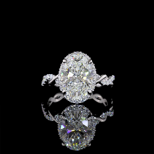 3.67 CTTW Oval Lab Grown Diamond Hidden Halo Ring Sz. 6 (E Color and VVS2 Clarity)