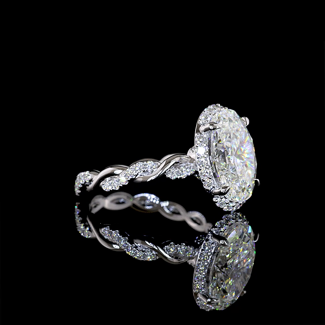 3.67 CTTW Oval Lab Grown Diamond Hidden Halo Ring Sz. 6 (E Color and VVS2 Clarity)