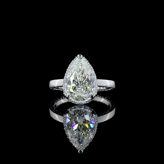 3.87 CTTW Pear Lab Grown Diamond Hidden Halo Ring Sz. 6 (E Color and VVS2 Clarity)