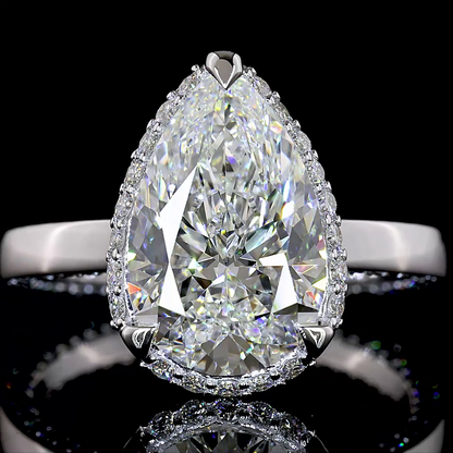 3.83 CTTW Pear Lab Grown Diamond Hidden Halo Ring Sz. 6 (F Color and VS2 Clarity)