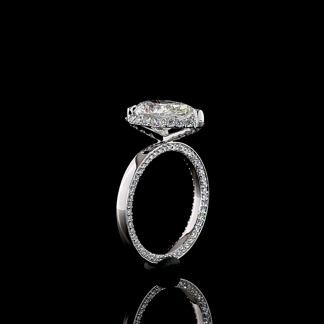 3.83 CTTW Pear Lab Grown Diamond Hidden Halo Ring Sz. 6 (F Color and VS2 Clarity)