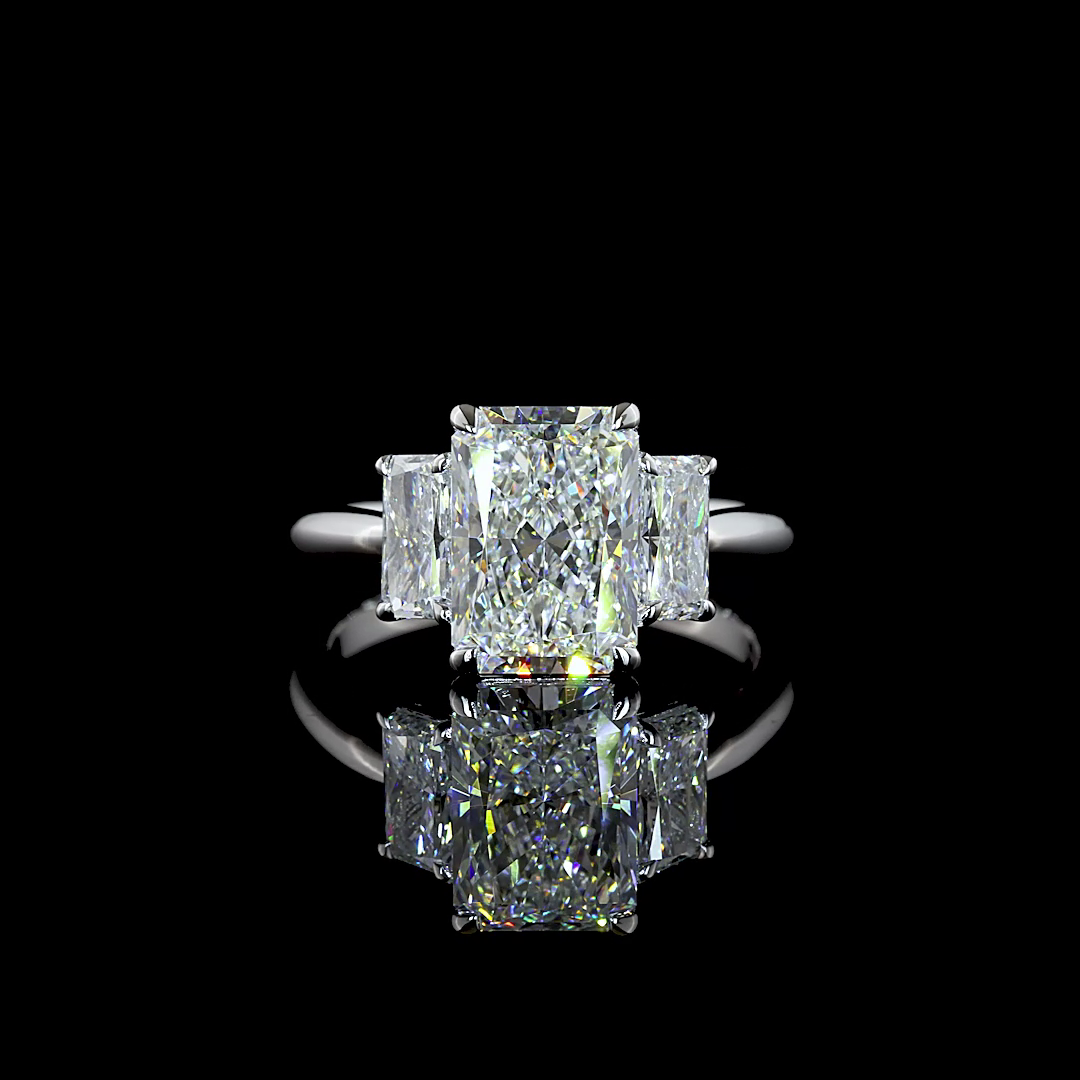 3.31 CTTW Radiant Lab Grown Diamond 3 Stones Ring Sz. 6 (E Color and VVS1 Clarity)