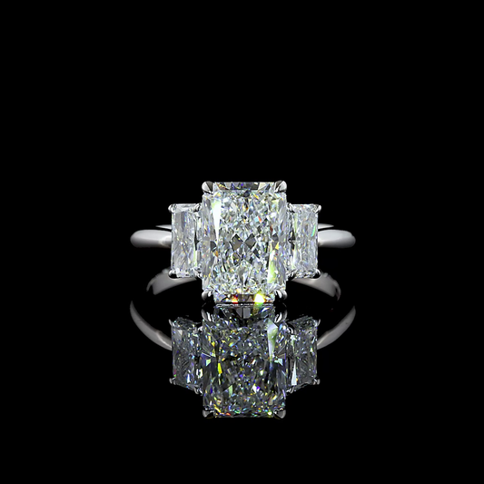 3.31 CTTW Radiant Lab Grown Diamond 3 Stones Ring Sz. 6 (E Color and VVS1 Clarity)