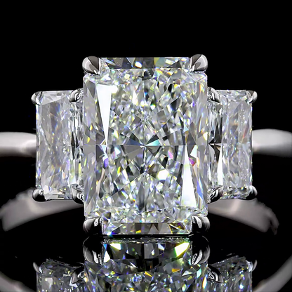 3.31 CTTW Radiant Lab Grown Diamond 3 Stones Ring Sz. 6 (E Color and VVS1 Clarity)