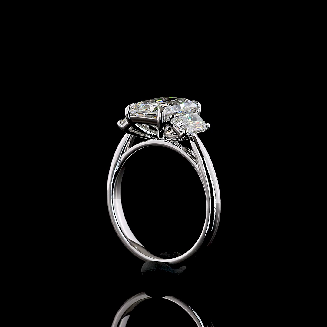 3.31 CTTW Radiant Lab Grown Diamond 3 Stones Ring Sz. 6 (E Color and VVS1 Clarity)