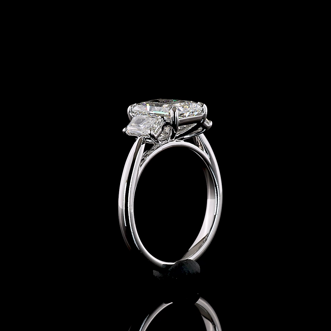 3.31 CTTW Radiant Lab Grown Diamond 3 Stones Ring Sz. 6 (E Color and VVS1 Clarity)