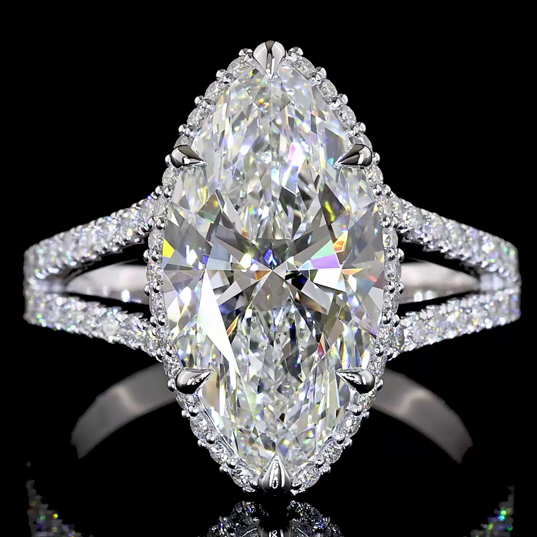 5.18 CTTW Marquise Modified Lab Grown Diamond Split Shank Ring Sz. 6.75 (E Color and VS1 Clarity)