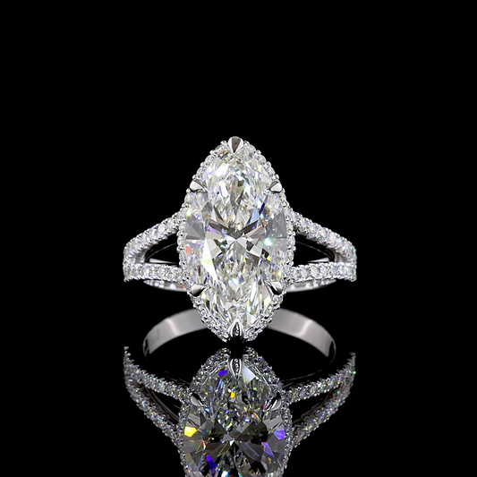 5.15 CTTW Marquise Modified Lab Grown Diamond Split Shank Ring Sz. 6.75 (F Color and VVS2 Clarity)