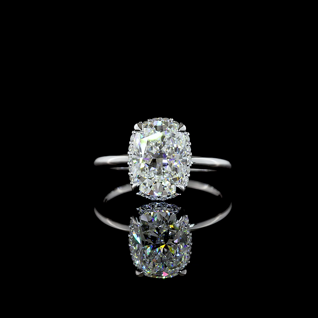 3.01 CTTW Cushion Brilliant Lab Grown Diamond Hidden Halo Ring Sz. 6.5 (F Color and VVS1 Clarity)