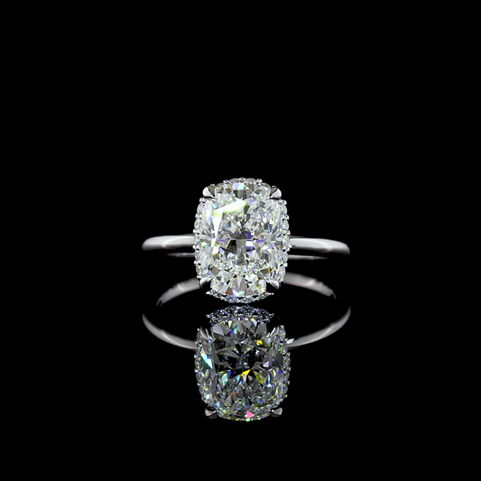 3.01 CTTW Cushion Brilliant Lab Grown Diamond Hidden Halo Ring Sz. 6.5 (F Color and VVS1 Clarity)