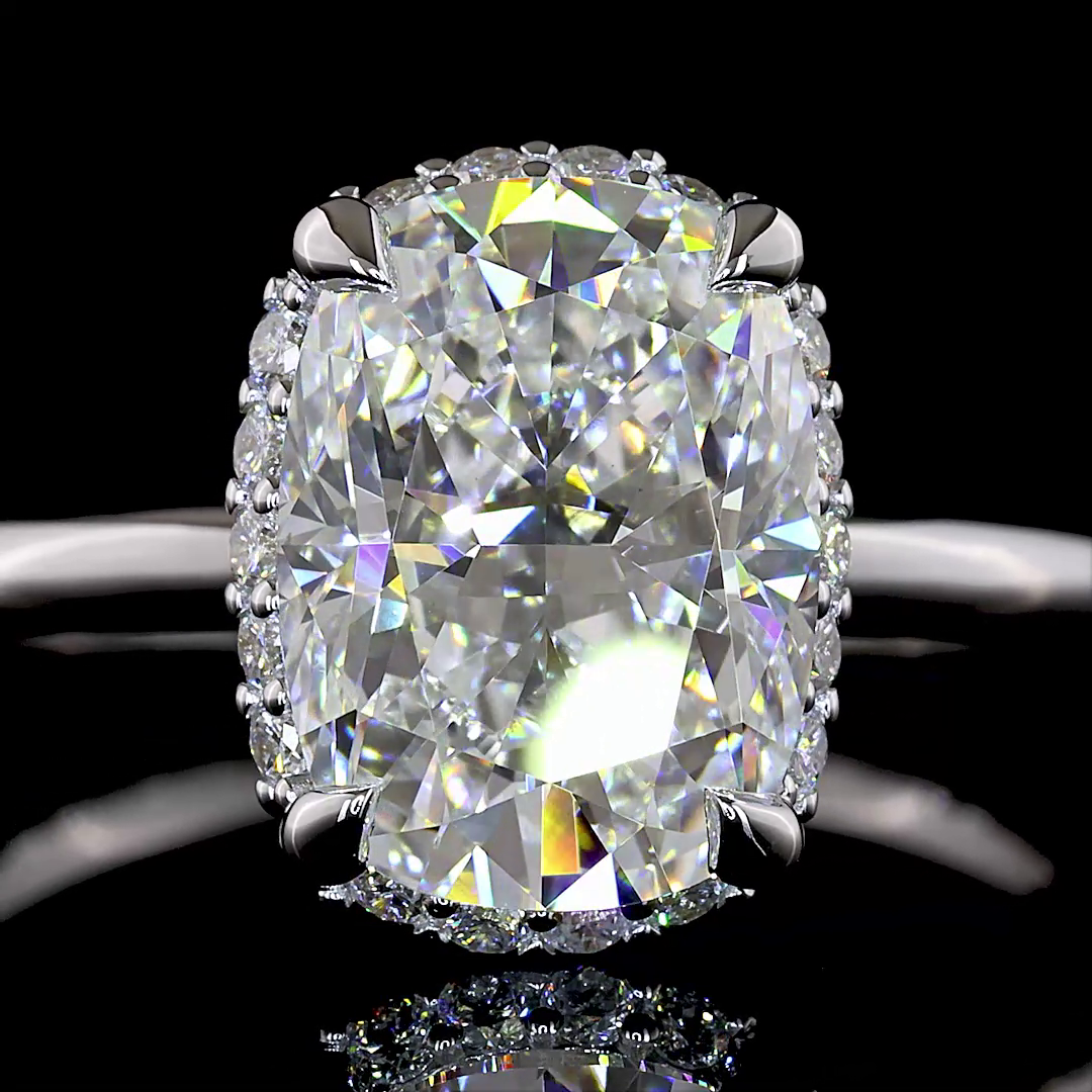 3.01 CTTW Cushion Brilliant Lab Grown Diamond Hidden Halo Ring Sz. 6.5 (F Color and VVS1 Clarity)
