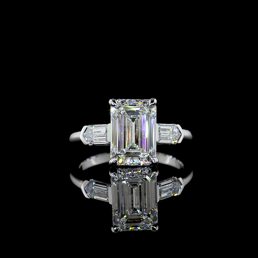 3.77 CTTW Emerald Lab Grown Diamond 3 Stones Ring Sz. 6.5 (E Color and VS1 Clarity)