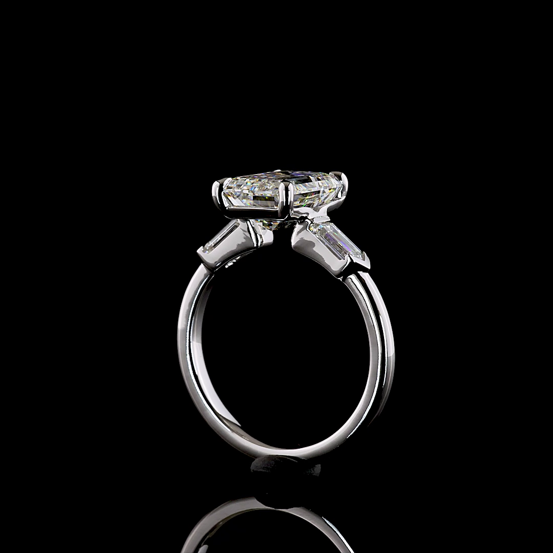3.77 CTTW Emerald Lab Grown Diamond 3 Stones Ring Sz. 6.5 (E Color and VS1 Clarity)